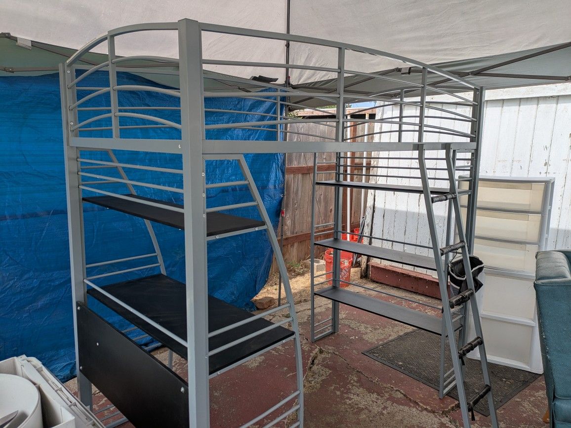Loft Twin Bed Frame with Desk and Shelving