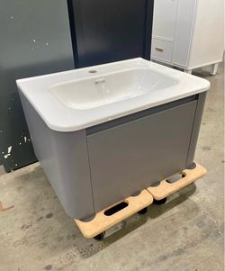 Assembled New 24” Floating Bathroom Vanity with Ceramic Basin Storage Cabinet Wall Mounted