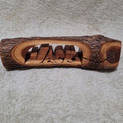 Handmade rustic piece of wood, name "JACK" carved on the inside of the piece 9".