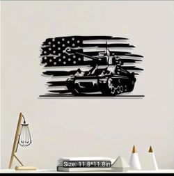 Army Tank / American Flag Metal Art..