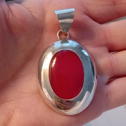 Vtg.Mexico Sterling Silver Large CORAL pendant
