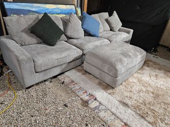 Gray Corduroy Sectional Sofa with Ottoman FREE DELIVERY TODAY