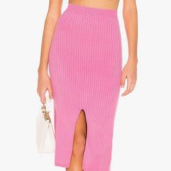 Free People Skyline pink ribbed midi pencil skirt with front slit size M