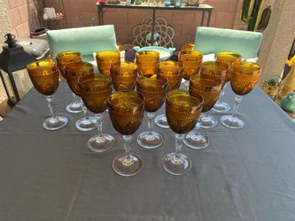 Set of 16 Amber to Clear Stemmed Glasses Vintage Holiday Glassware Wine Water Goblets