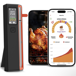 Wireless Meat Thermometer with WiFi Unlimited Range - Ultra Thin Probe with 6 High Accuracy ±0.5°F Sensors, Digital Bluetooth Base, Login-Free Smart A