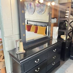 Dresser with mirror, light and nightstand