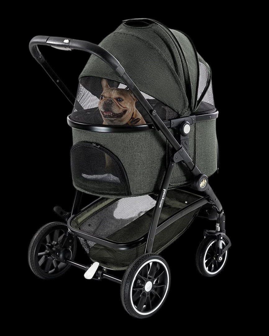 Kenyone Pet Stroller 3 in 1 for Small to Medium Size Dogs with Detachable Carrier Olive and Black