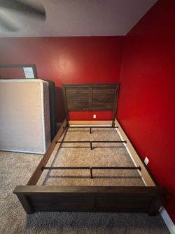 Rustic Farmhouse Bedroom Set — Bed Frame, Dresser w/ Mirror, Nightstand