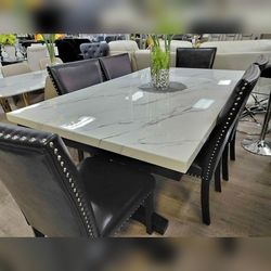 7PC Marble top Dining table set with 