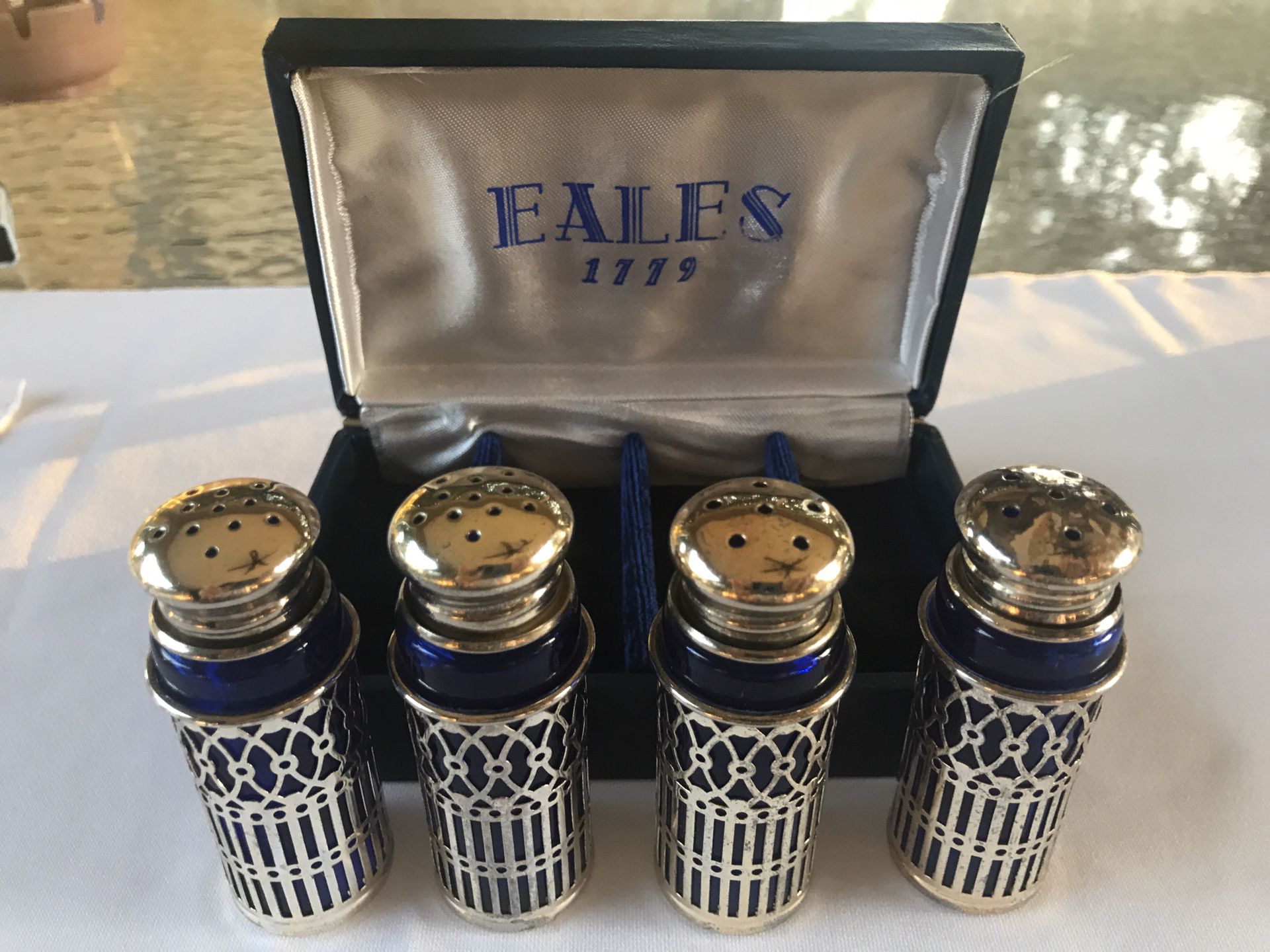 Eales 1779 Set of Four Cobalt Salt and Pepper Shakers SILVERPLATED