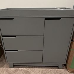 Gray Changing Table Dresser And Cabinet With Pad 