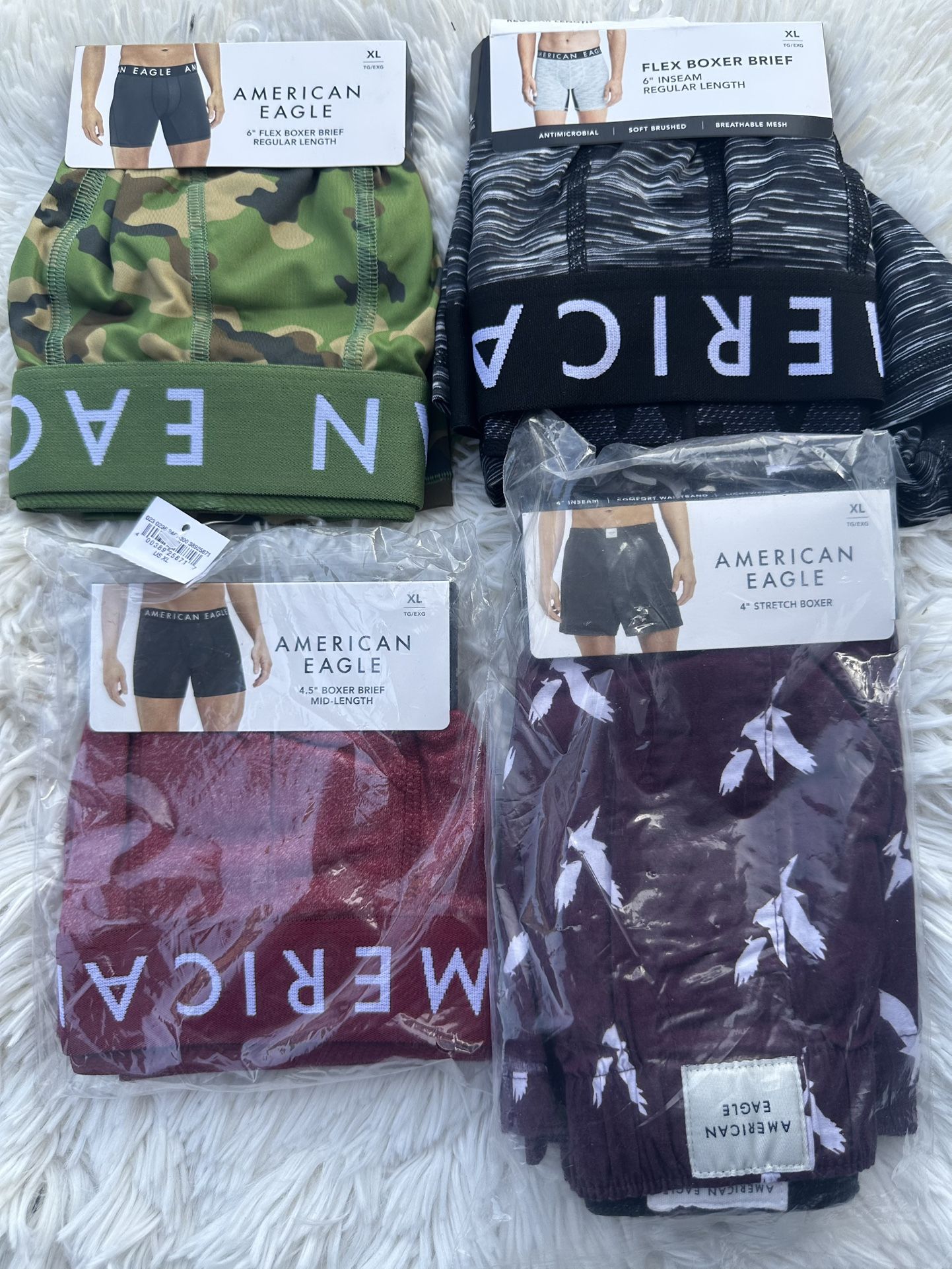 American Eagle Boxer Briefs in Green, Black, Red, and Purple size XL pack of 4
