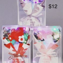 Crochet Heart Bouquet With  LED Light 