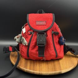 Vintage Red Kipling Sport Fundamental Mini Backpack drawstring Monkey Ape Charm
