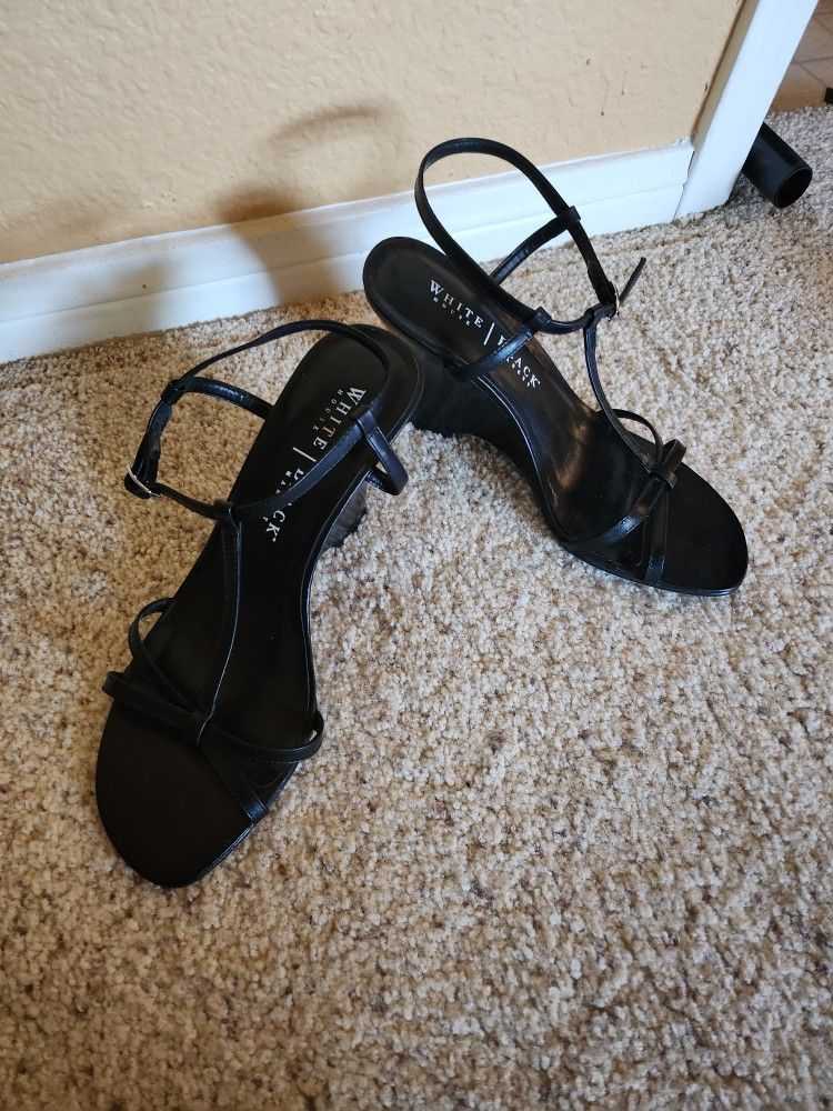 Black Strap Wedge Heels