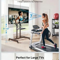 PERLESMITH Rolling TV Stand on Wheels for 32-83 Inch Screens up to 110lbs, Mobile TV Cart Height Adjustable Portable Outdoor TV Stand Tilt Rolling TV 