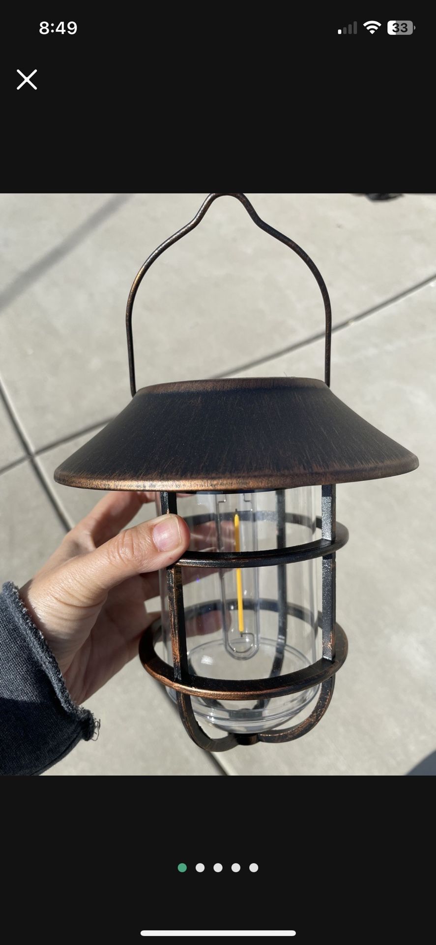 Solar Lantern Outdoor Hanging Solar Lights, Waterproof Metal Solar Outdoor Lights with Clear Glass, LED Edison Bulbs Decorative Wall Lantern with Hook