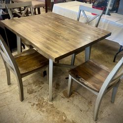 Wooden Dining Table With 4 Chairs 