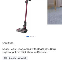 Shark Rocket Pro Corded with Headlights Ultra-Lightweight Pet Stick Vacuum Cleaner - Fuchsia Color