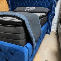 Financing & Delivery Available: Royal Blue Velvet Headboard