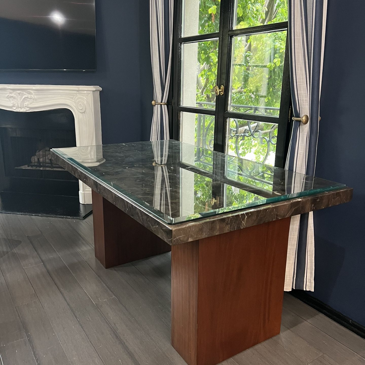 Exquisite Custom Made ($3200 Value) Thick Marble Table or Executive Desk-(includes custom cut glass to protect marble top). 