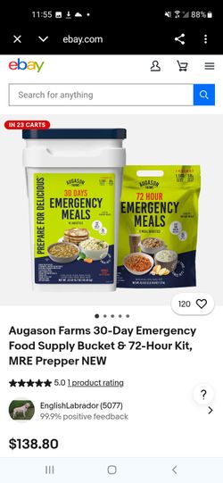 Augason Farms 30-Day Emergency Food Supply Bucket & 72-Hour Kit, MRE Prepper NEW