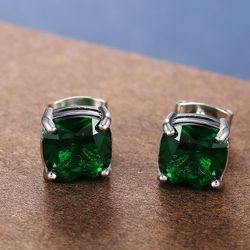 "Classic Square Green Zircon Dainty Earrings for Women, VP1027
 