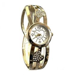  Womens Gold Toned Stainless Steel Quartz Crystal Designer Bangle Bracelet Watch