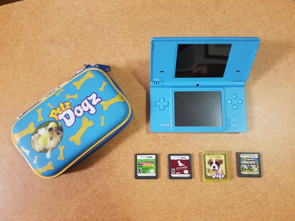 Nintendo DSi Blue With 4 Games And Case, Not Tested, No Charger, No Stylus