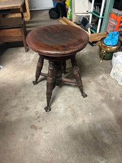 Antique Wood Piano Stool with marble Claw & Ball Foot