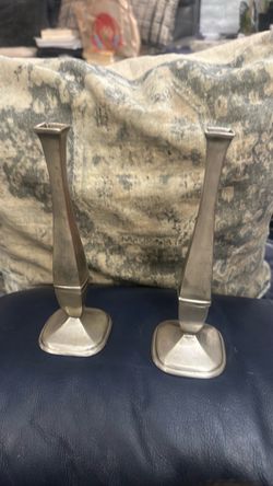 Pair of Pewter Metal Candlestick Holders- 6 and 3/4in tall