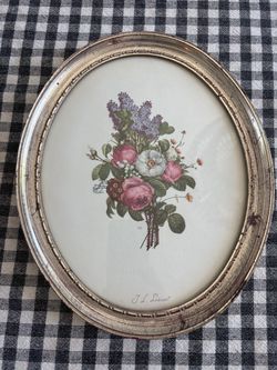 J.L. Prevost Floral Botanical Print Oval Frame