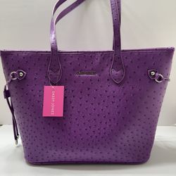 Sassy Jones Purple Ostrich Tote Bag NWT