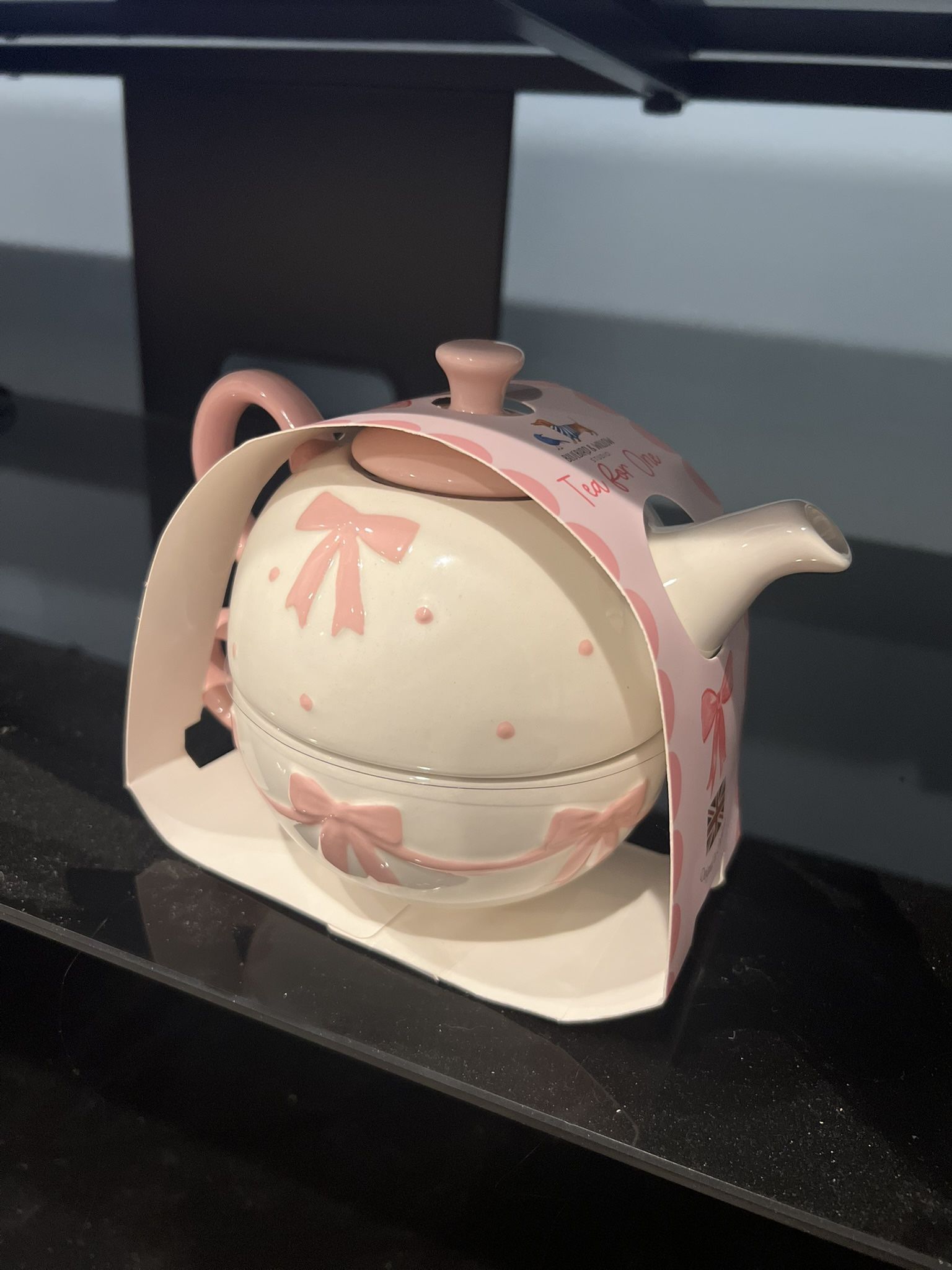 White & Pink Bow Teapot & cup