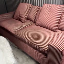 Red Striped Love Seat / Sofa - 8 Foot