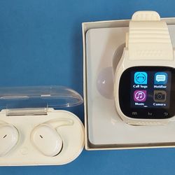 M-Series White Smart Watch  + Y30 White Wireless Earbuds 