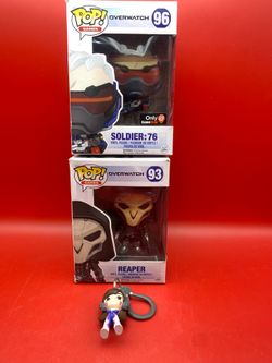 Lot of (2) Overwatch Funko Pop! Figures (Soldier 76 + Reaper) Plus Dva Keychain