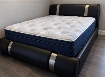 Free Delivery! Brand New Queen Size Black Faux Leather Bed Frame with Mattress