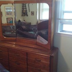Solid Oak -9 Drawer - 3 Mirror Dresser -Quality Made