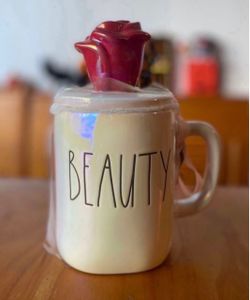 Disney’s Beauty & The Beast Rae Dunn Mug W/Rose Topper