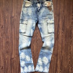 Oil Spill Stacked Jeans Size 34