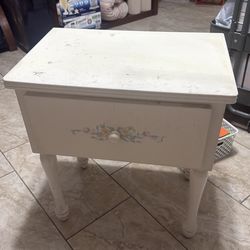 Vintage White Wooden Nightstand / Side Table