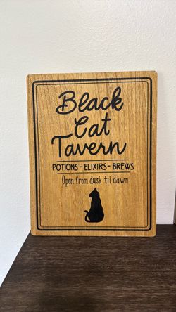 Black Cat Tavern wooden Halloween sign