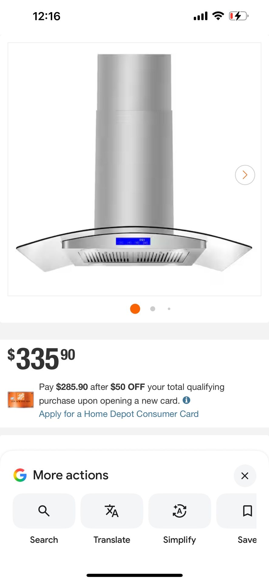 36 in. Lumin Collection 380 CFM Ducted Island Range Hood, Soft Touch Controls, LED Lights, Stainless Steel