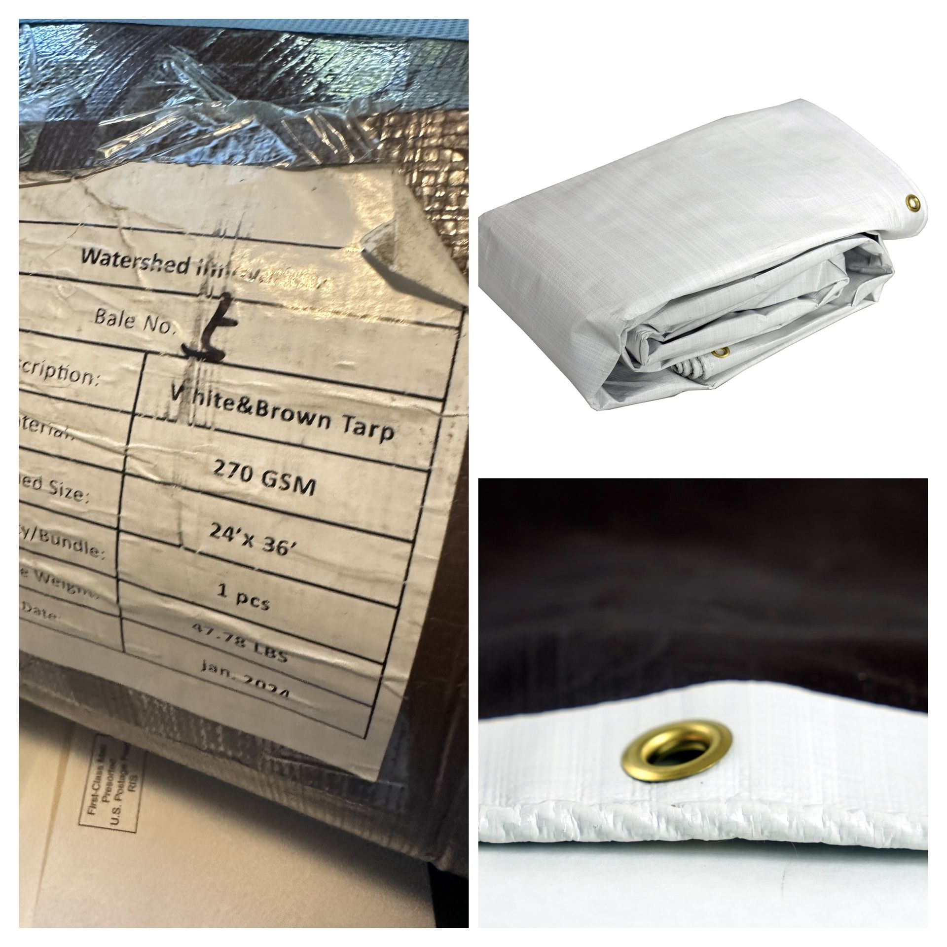 Watershed Innovations HydraTarp 24x 36 Ft. Super Heavy Duty Waterproof Tarp - 16mil Thick - White/Brown Reversible Tarp