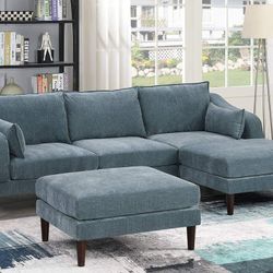 MINERAL MORGAN FABRIC 5 PIECE MODULAR SOFA SECTIONAL CHAISE OTTOMAN LIVING ROOM SET - JUEGO DE SALA
