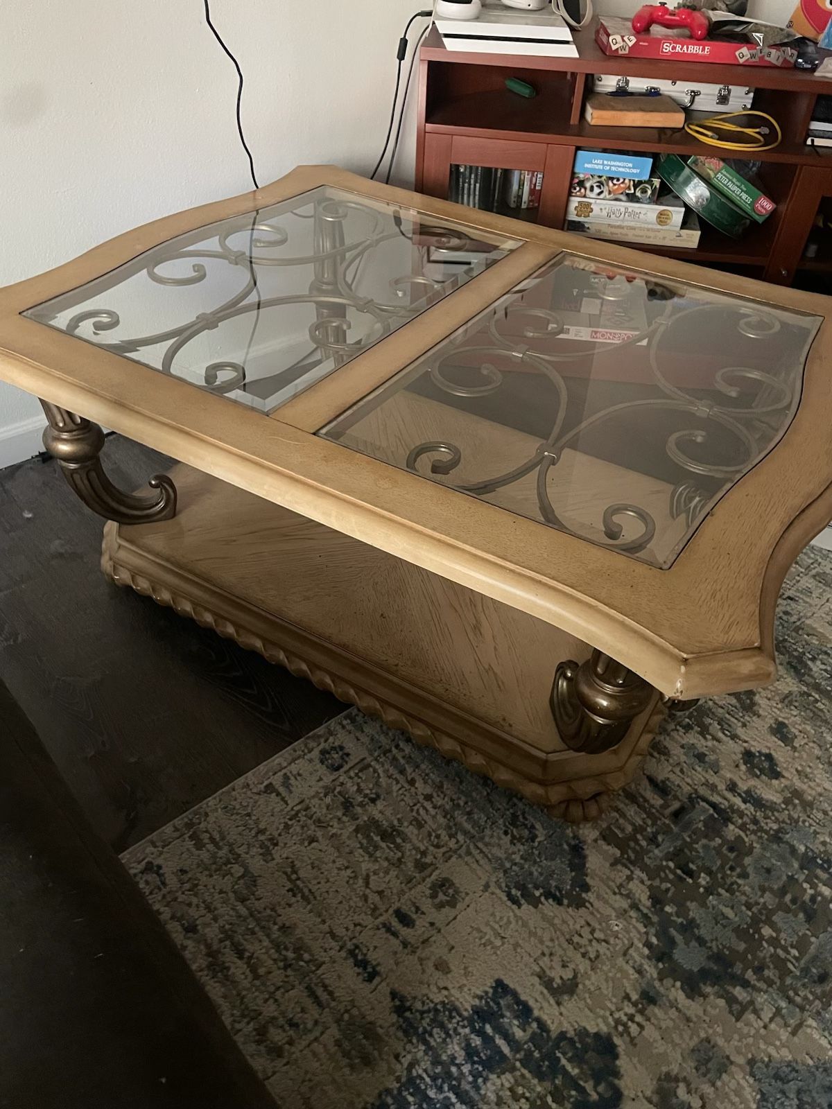 Vintage Glass-Top Coffee Table