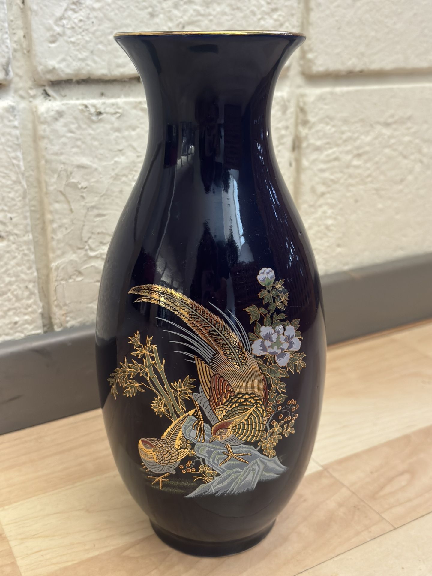 Decorative Asian Blue Vase with Bird Design