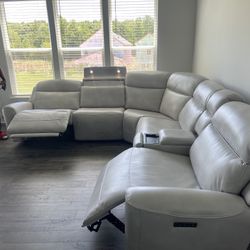 Pearl White Leather Sectional 