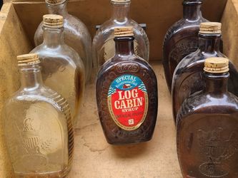 Vintage Log Cabin Embossed Centennial 1776 Syrup Bottles